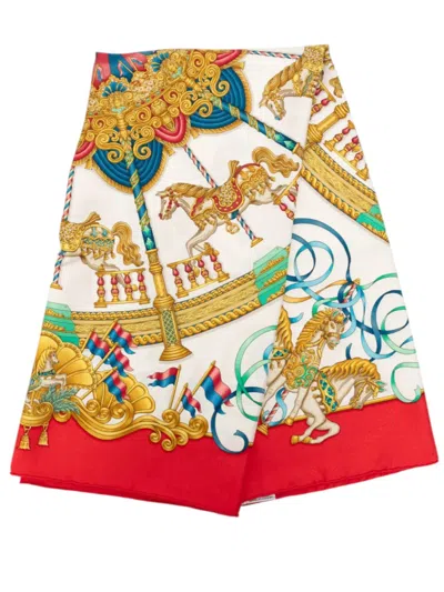 Pre-owned Hermes 1980-2000 Luna Park Silk Scarf 90 Scarves In White