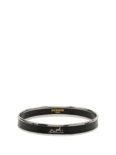 Pre-owned Hermes 1980-2000 Narrow Caleche Enamel Bangle 65 Costume Bracelet In Black