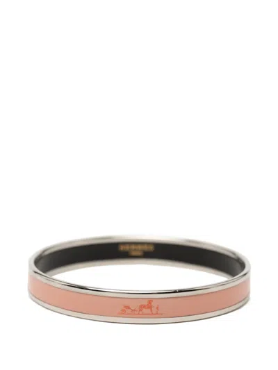 Pre-owned Hermes 1980-2000 Narrow Caleche Enamel Bangle 65 Costume Bracelet In Pink