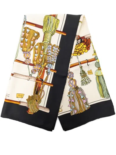 Pre-owned Hermes 1980-2000 Passementerie Silk Scarf 90 Scarves In White