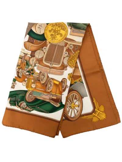 Pre-owned Hermes 1980-2010 Automobile Silk Scarf 90 Scarves In Brown