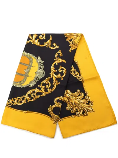 Pre-owned Hermes 1980-2010 Carrosses D Or Silk Scarf Scarves In Yellow