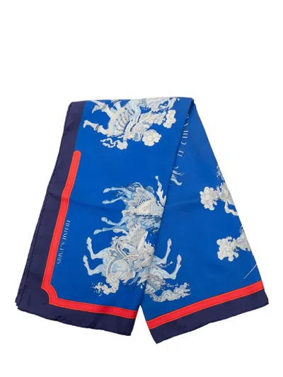Pre-owned Hermes 1980-2010 Carrousel Silk Scarf Scarves In Blue