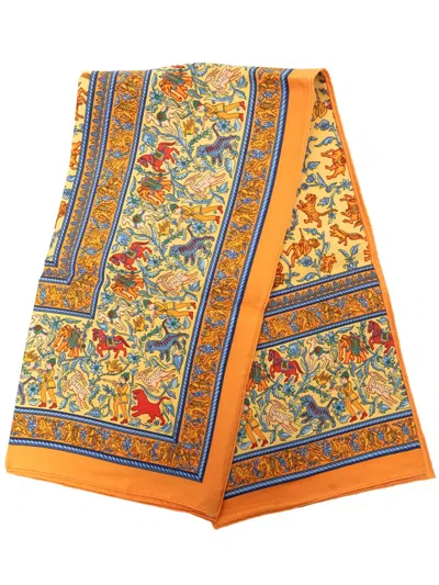 Pre-owned Hermes 1980-2010 Chasse En Inde Silk Scarf 90 Scarves In Orange