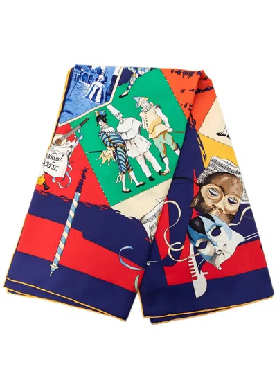 Pre-owned Hermes 1980-2010 Le Carnaval De Venise Silk Scarf 90 Scarves In Blue
