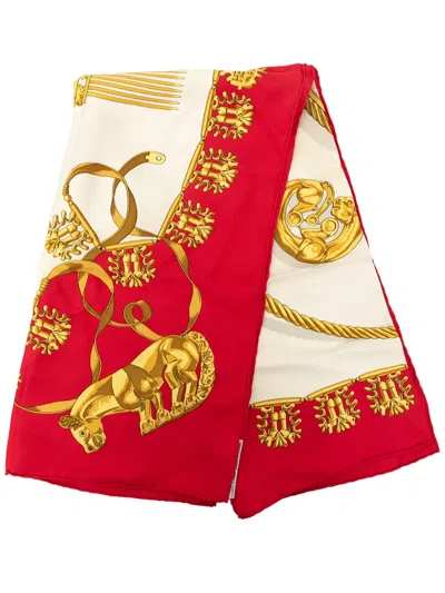 Pre-owned Hermes 1980-2010 Les Cavaliers D Or Silk Scarf 90 Scarves In Red