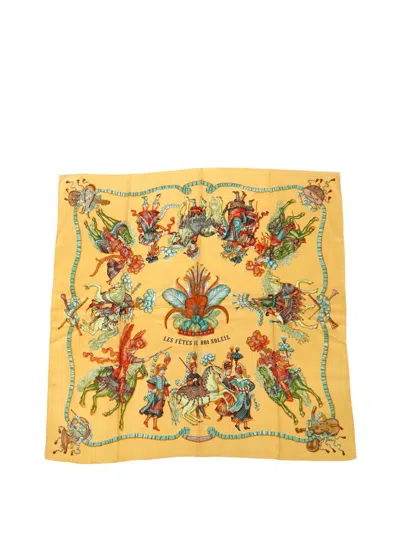 Pre-owned Hermes 1980-2010 Les Fetes Du Roi Soleil Silk Scarf 90 Scarves In Yellow