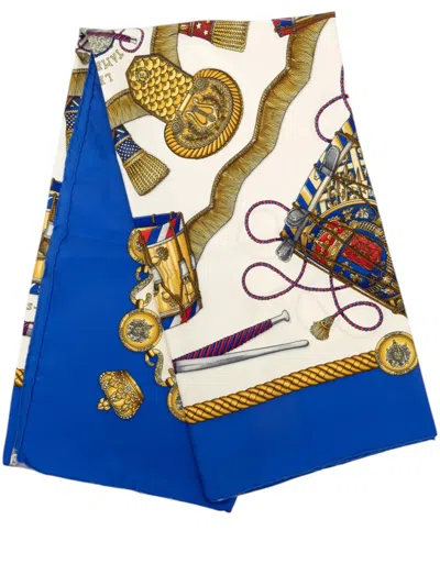 Pre-owned Hermes 1980-2010 Les Tambours Silk Scarf 90 Scarves In White