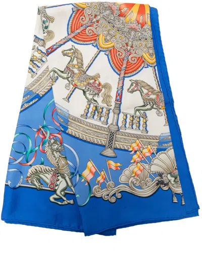 Pre-owned Hermes 1980-2010 Luna Park Silk Scarf 90 Scarves In Blue