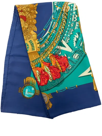 Pre-owned Hermes 1980-2010 Mexique Silk Scarf Scarves In Blue