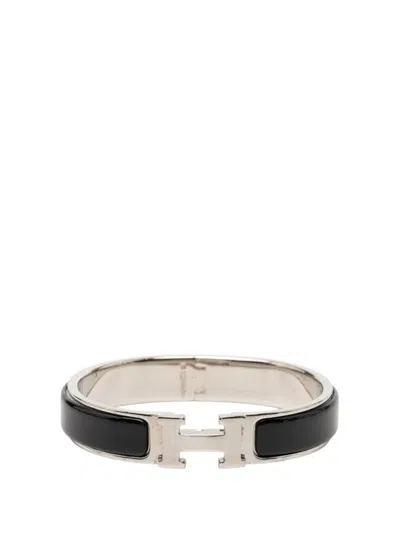Pre-owned Hermes 1980-2010 Narrow Enamel Clic H Bracelet Pm Costume Bracelet In Black