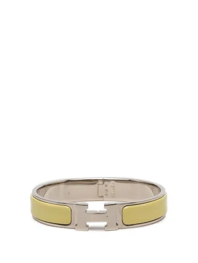 Pre-owned Hermes 1980-2010 Narrow Enamel Clic H Bracelet Pm Costume Bracelet In Yellow