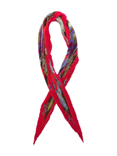 Pre-owned Hermes 1980-2010 Parmi Les Fleurs Je Compte Les Heures Pleated Silk Scarf Scarves In Red