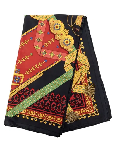 Pre-owned Hermes 1980-2015 Brins D Or Silk Scarf 90 Scarves In Black