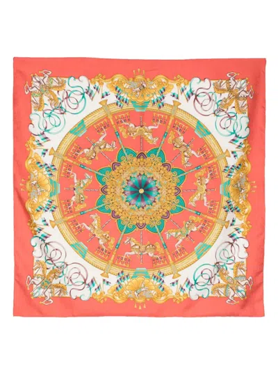 Pre-owned Hermes 1980s Carousel-print Silk Scarf In White