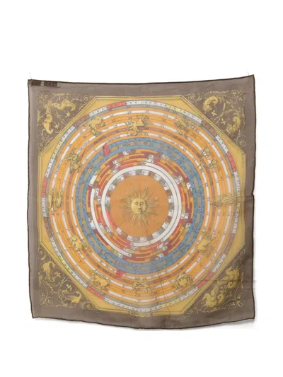 Pre-owned Hermes 1980s Dies Et Hore Silk Scarf In Orange