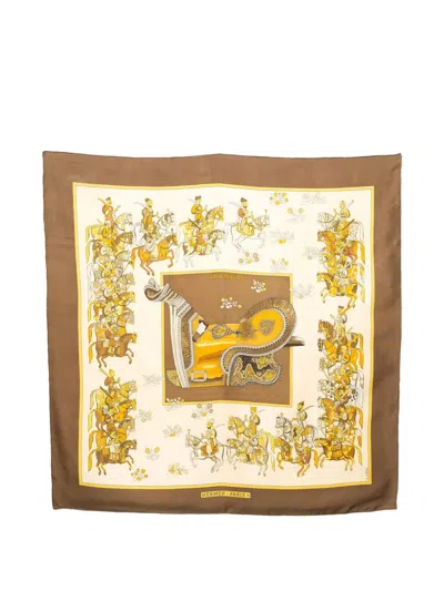 Pre-owned Hermes 1980s Horse-print Scarf In Brown