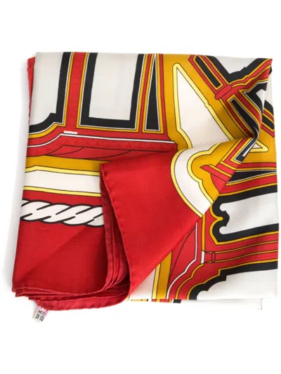 Pre-owned Hermes 1980s Les Berlines Silk Scarf In Red