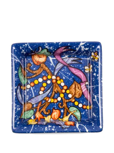 Pre-owned Hermes 1980s Porcelain Mini Square Decorative Tray (8cm X 8cm) In Blue