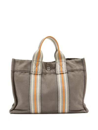 Pre-owned Hermes 1980s Toto Pm Striped Tote Bag In Neutral