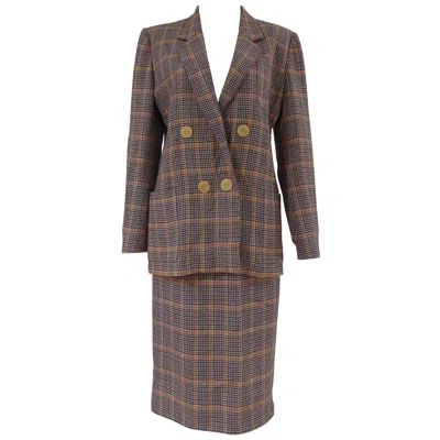 Pre-owned Hermes Hermès 1980s Vintage Multicoloured Wool Women's Skirt Suit, France In Gray
