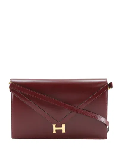 Pre-owned Hermes 1981 Box Calf Lydie Clutch Shoulder Bag In Red