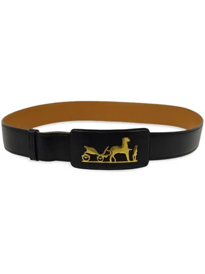 Pre-owned Hermes 1981 Carriage Leather Belt In Black