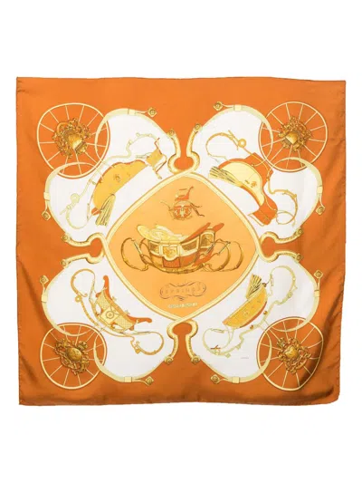 Pre-owned Hermes 1981 Springs By P Ledoux Silk Scarf In Orange
