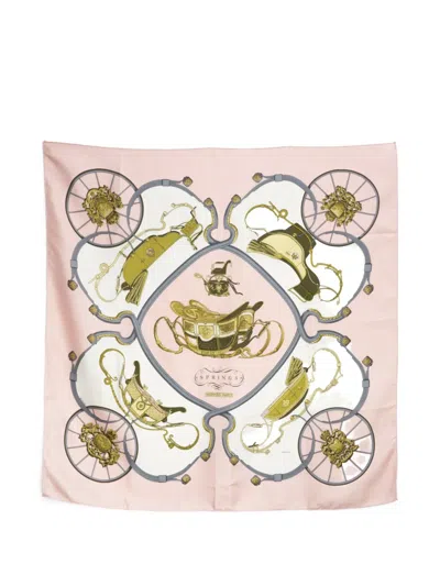 Pre-owned Hermes 1981 Springs Silk Scarf In Pink