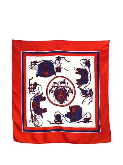 Pre-owned Hermes 1981 Washington Carriage Silk Scarf In Red