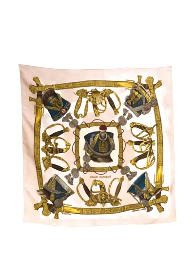 Pre-owned Hermes 1985 Grand Uniforme Silk Scarf In Pink