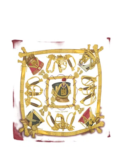 Pre-owned Hermes 1985 Grand Uniforme Silk Scarf In Red