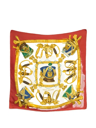 Pre-owned Hermes 1985 Grand Uniforme Silk Scarf In Red