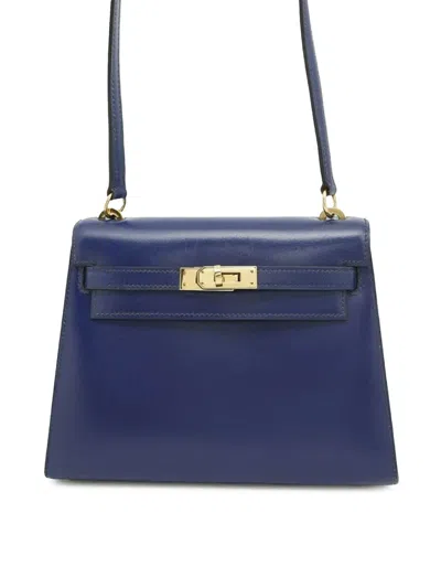 Pre-owned Hermes 1985 Mini Box Calf Kelly 20 Shoulder Bag In Blue