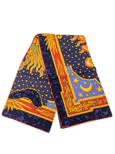 Pre-owned Hermes 1986-1998 Carpe Diem Silk Scarf 90 Scarves In Blue