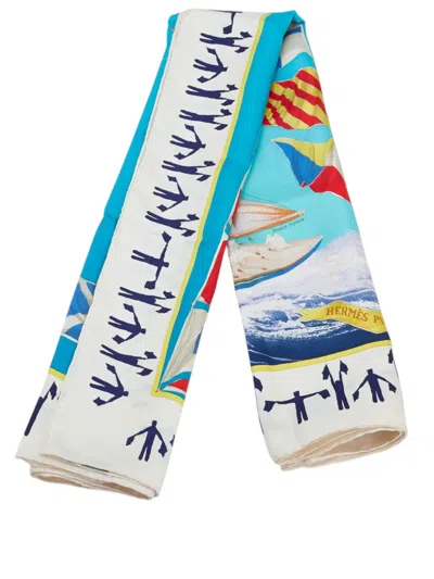 Pre-owned Hermes 1986-1998 En Course Silk Scarf Scarves In Blue