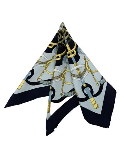 Pre-owned Hermes 1986-1998 Eperon D'or Silk Handkerchief In Blue
