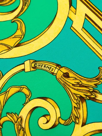 Pre-owned Hermes 1986-1998 Les Tuileries Silk Scarf Scarves In Green