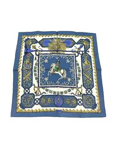 Pre-owned Hermes 1986-1998 Ludovicus Magnus Silk Handkerchief In Blue