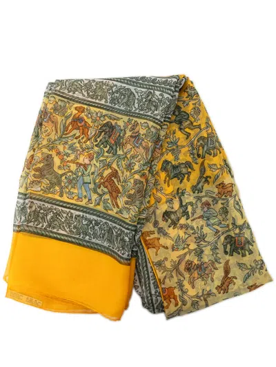 Pre-owned Hermes 1986 Chasse En Inde Silk Scarf 90 Scarves In Yellow