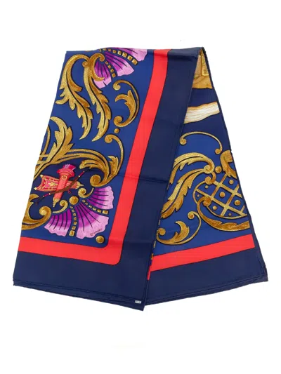 Pre-owned Hermes 1986 Cheval Turc Silk Scarf 90 Scarves In Blue