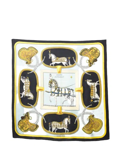 Pre-owned Hermes 1986 Grand Apparat Silk Scarf In Blue