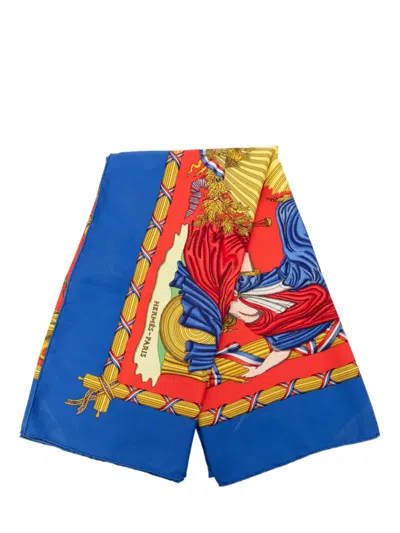 Pre-owned Hermes 1986-1998 Republique Francaise Liberte Egalite Fraternite Silk Scarf 90 Scarves In Blue