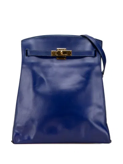 Pre-owned Hermes 1987 Box Calf Kelly Sport Gm Shoulder Bag In Blue