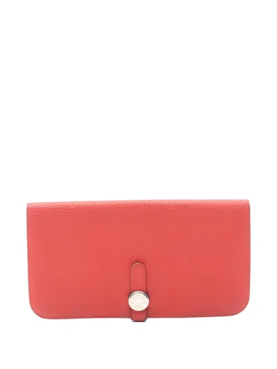 Pre-owned Hermes 1987 Dogon Long Vermilion Bi-fold Wallet In Red