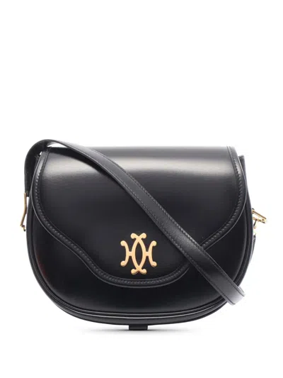 Pre-owned Hermes 1988 Box Calf Double H Shoulder Bag In Black
