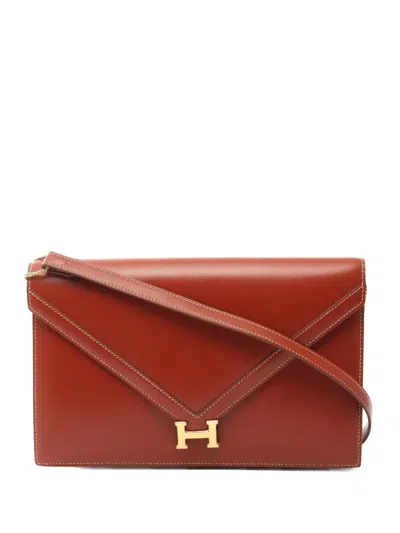 Pre-owned Hermes 1988 Box Calf Lydie Clutch Shoulder Bag In Brown