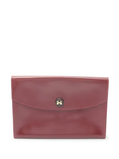Pre-owned Hermes 1988 Box Calf Pochette Rio Clutch Bag In Red