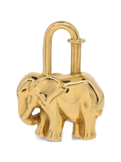 Pre-owned Hermes 1988 Elephant Cadena Bag Charm In Gold