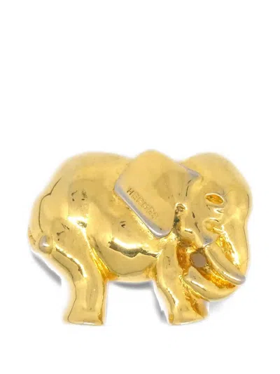 Pre-owned Hermes 1988 Exotisme Elephant-shaped Brooch In Gold